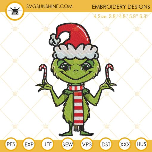 Baby Grinch Embroidery File, Grinch Embroidery Designs