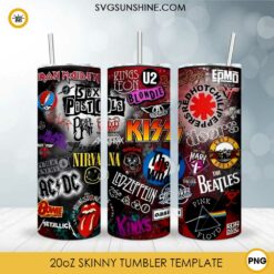 Rock Bands 20oz Skinny Tumbler Template PNG, Music Tumbler Wrap Design PNG Digital Download
