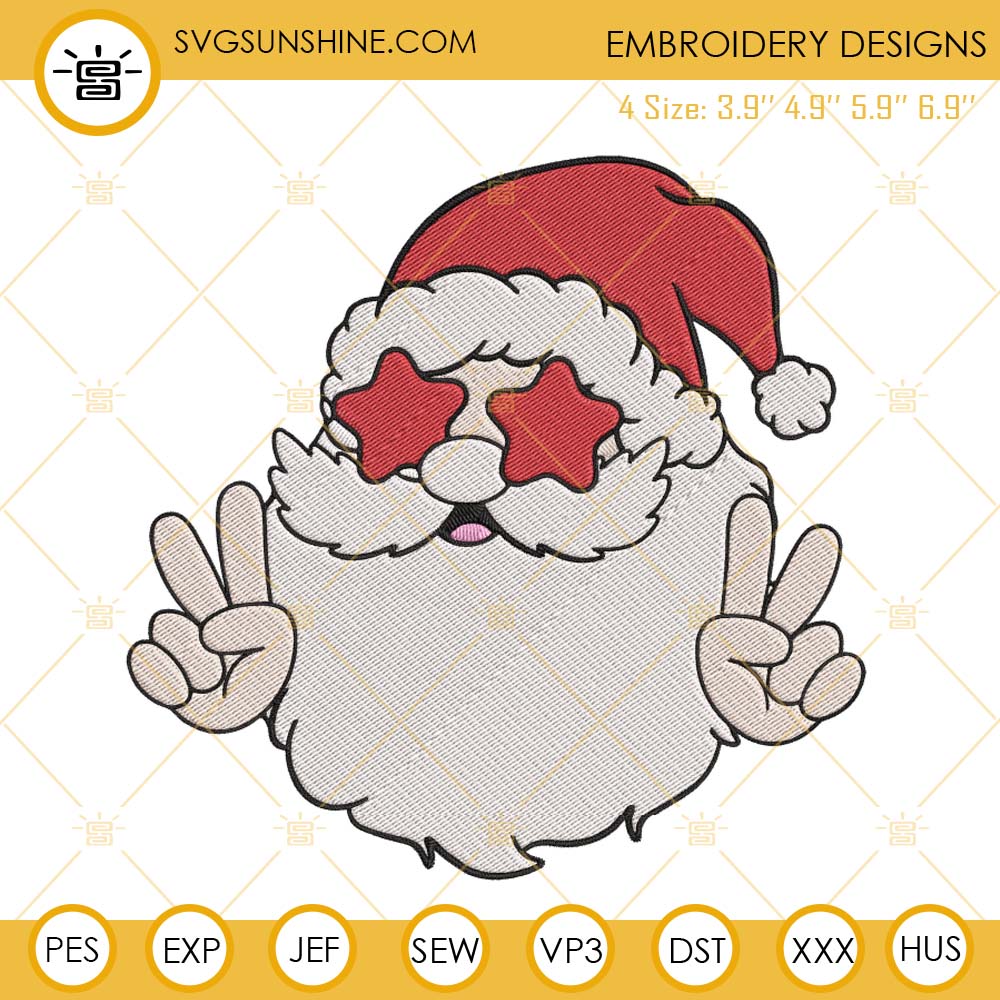 Retro Santa Claus Face Machine Embroidery Design, Santa Christmas Embroidery Files
