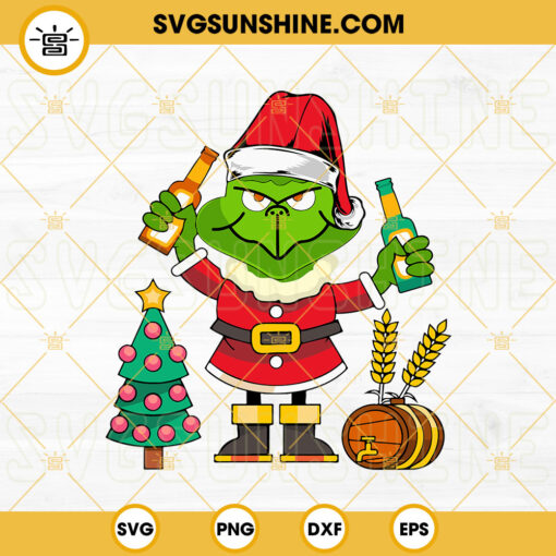 Santa Grinch With Beer Bottle SVG, Grinch Christmas Tree SVG, Grinch Drink Beer Christmas SVG PNG DXF EPS Cut Files