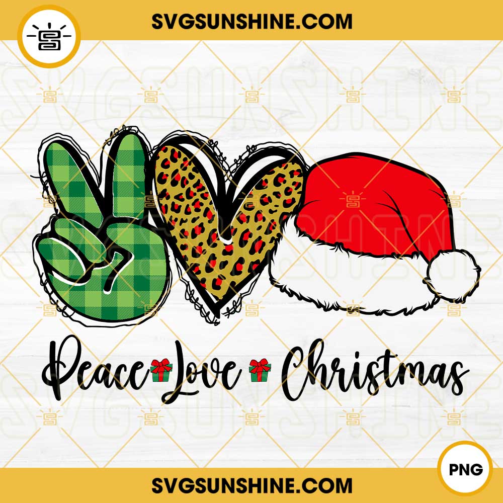 Santa Hat Peace Love Christmas PNG File Digital Download