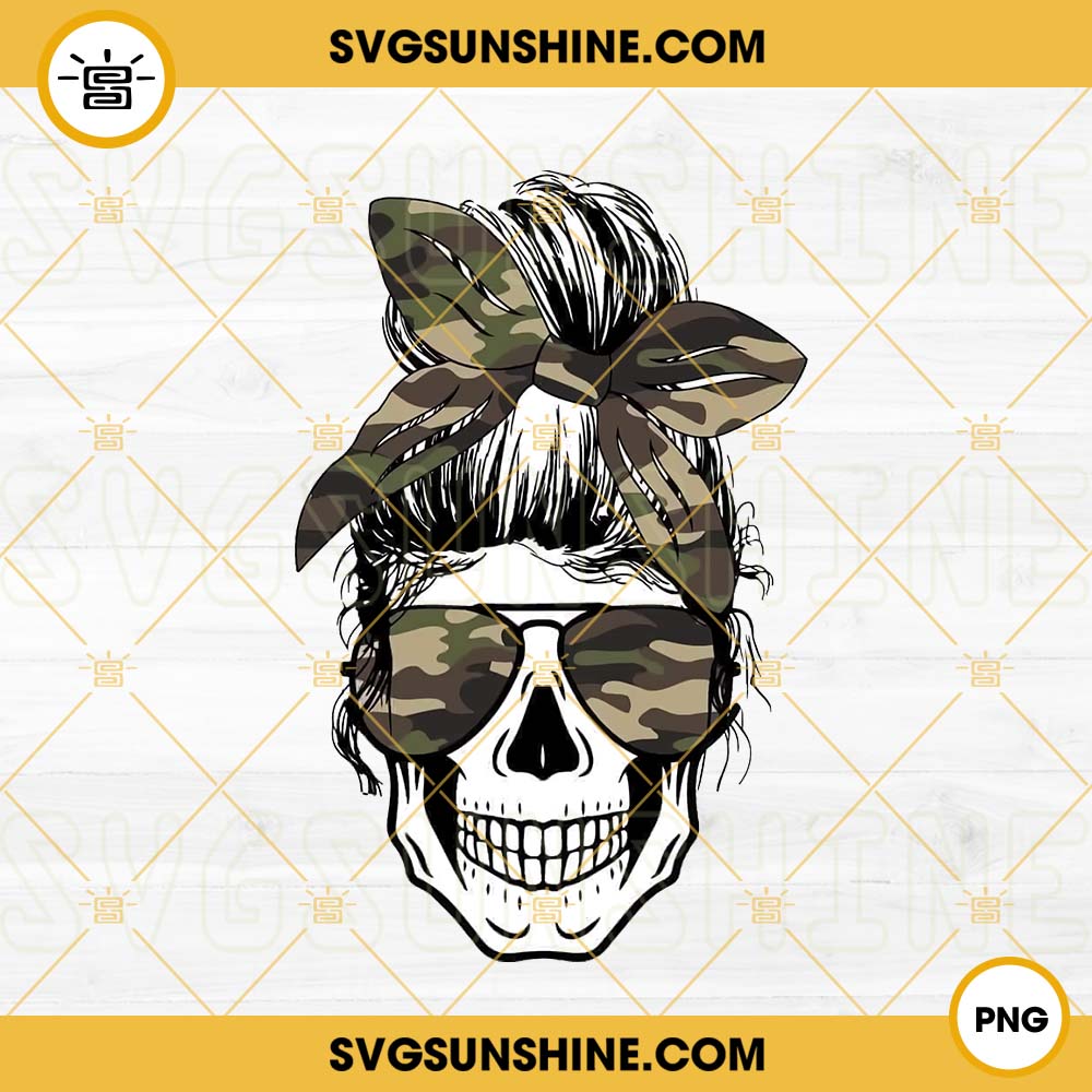 Skull Messy Bun Camo PNG, Mom Life PNG, Camouflage PNG, Skeleton Mom PNG Digital Sublimation