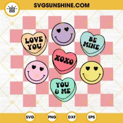 Smiley Face Candy Hearts SVG, Retro Valentines SVG, Groovy Valentines SVG, Candy Heart SVG, Conversation Hearts SVG, Valentine SVG