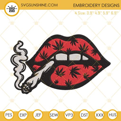 Smoking Lips Cannabis Embroidery Design, Lips Smoking Weed Embroidery Files