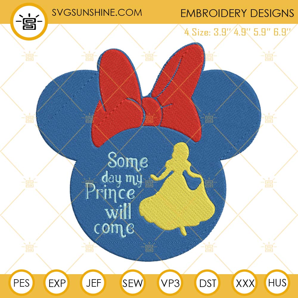 Some Day My Prince Will Come Embroidery File, Snow White Minnie Mouse Head Embroidery Design