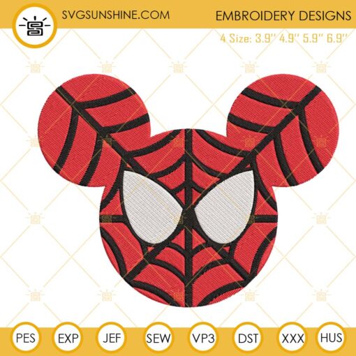 Spider Man Mickey Mouse Head Embroidery Files, Superhero Embroidery Designs Digital Download