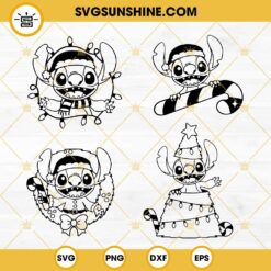 Stitch Christmas SVG Bundle, Stitch Christmas SVG Set 4 Designs Files Cut Files Outline