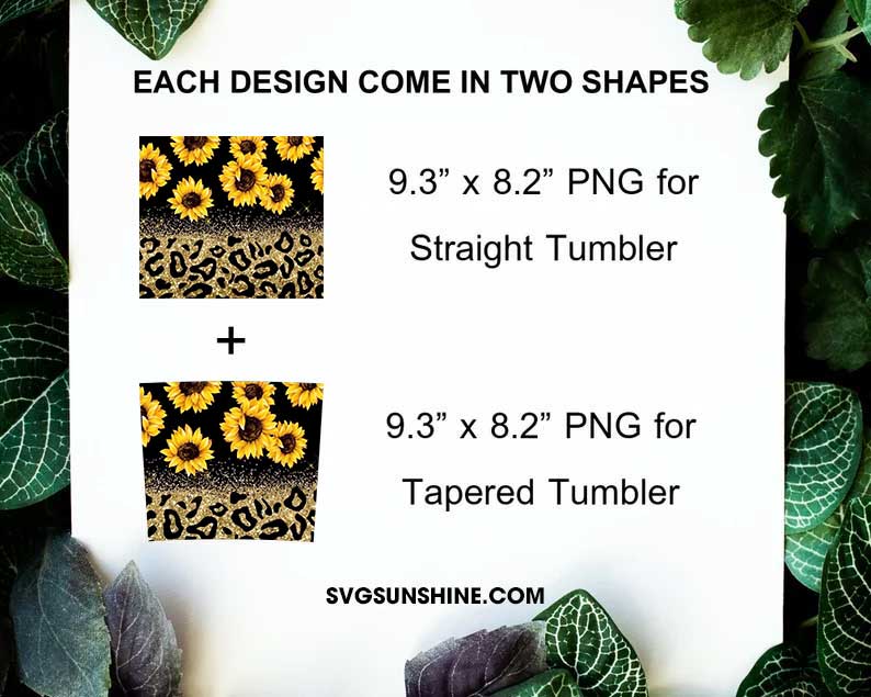 Sunflower Leopard Glitter 20oz Skinny Tumbler Wrap PNG, Tumbler Template PNG Digital Download