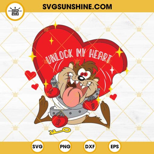 Tasmanian Devil Looney Tunes SVG, Funny Valentine SVG, Unlock My Heart SVG