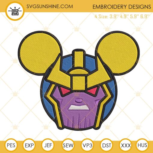 Thanos Mickey Mouse Ears Embroidery Design Files, Marvel Avengers Endgame Machine Embroidery Design