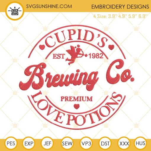 Cupids Brewing Co Embroidery Designs, Valentines Day Embroidery File