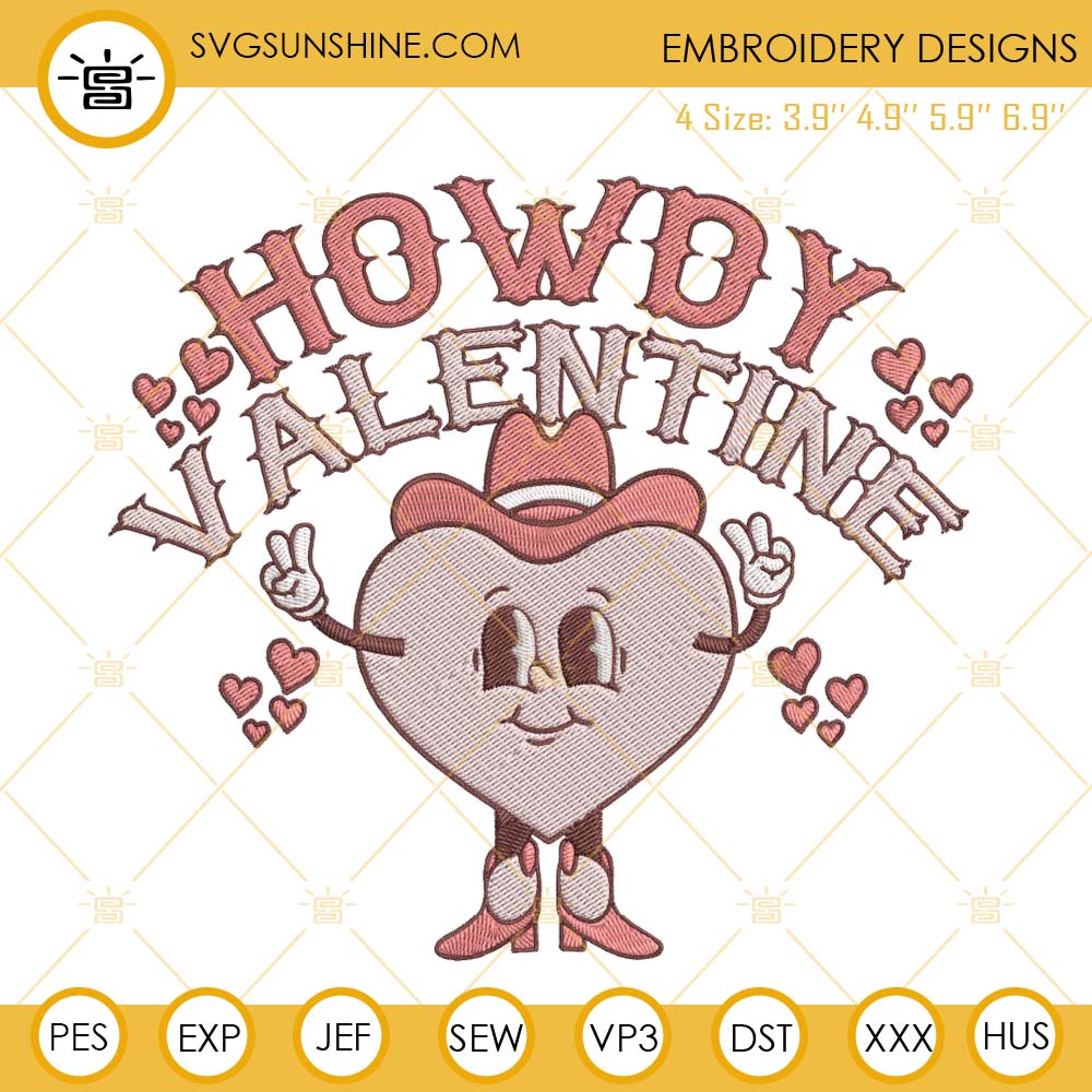 Howdy Valentine Embroidery Designs, Western Valentines Day Embroidery Files