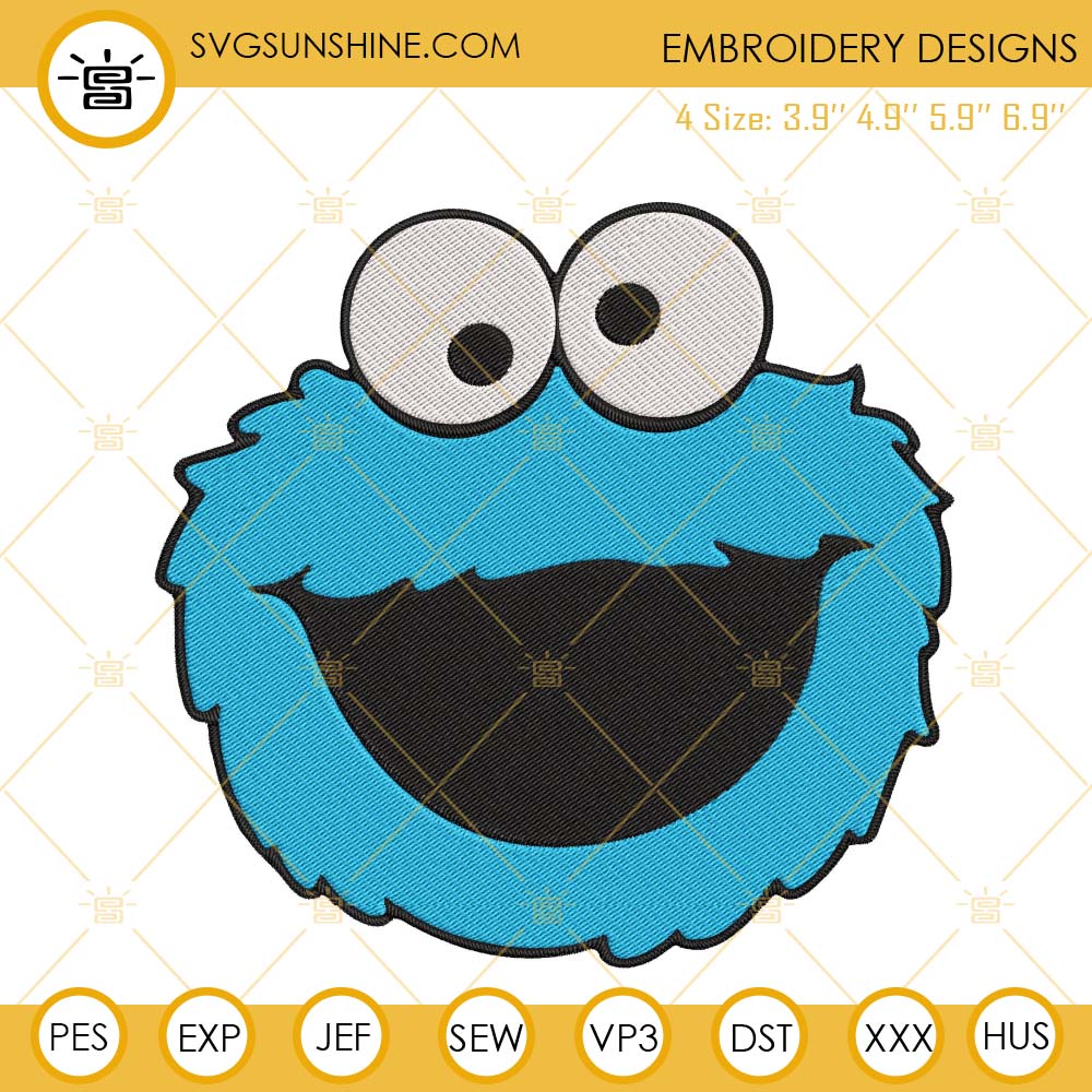 Cookie Monster Face Embroidery Designs, Sesame Street Embroidery Files