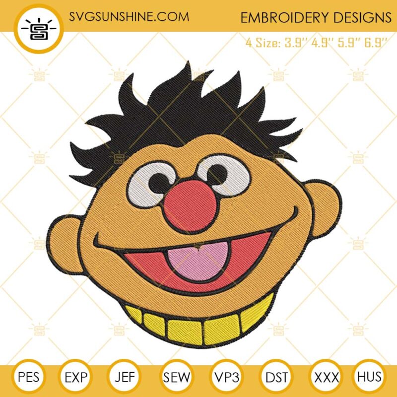 Bert Face Embroidery Files, Sesame Street Embroidery Designs