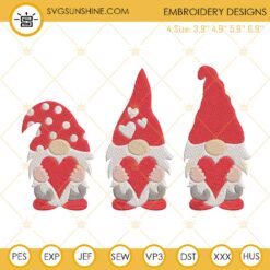 Happy Valentines Day Gnomes Embroidery Design, Gnomes Hearts Embroidery File