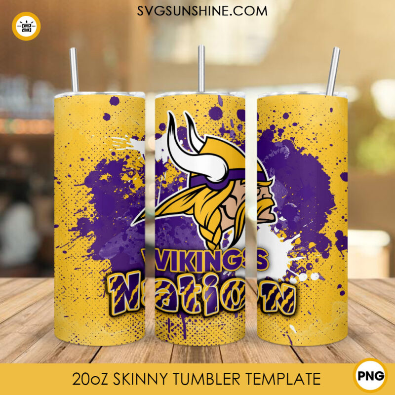 Vikings Nation Tumbler Wrap PNG, Minnesota Vikings 20oz Skinny Tumbler PNG Sublimation File