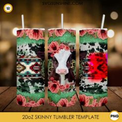 Western Cow PNG Sublimation Tumbler Design, Aztec 20oz Skinny Tumbler Wraps Templates