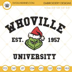 Whoville University Grinch Christmas Embroidery Design File