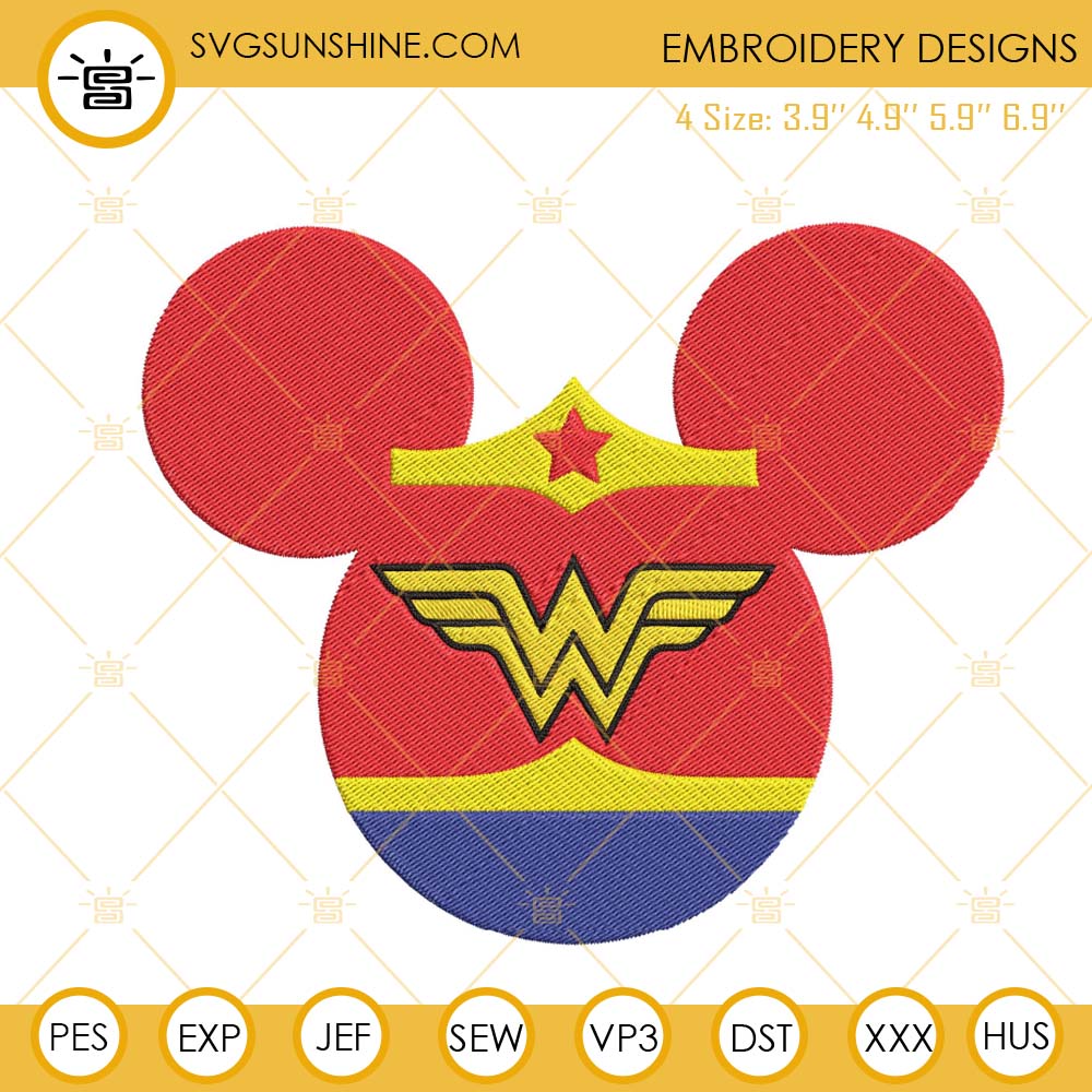 Wonder Woman Mickey Mouse Head Embroidery Design Files