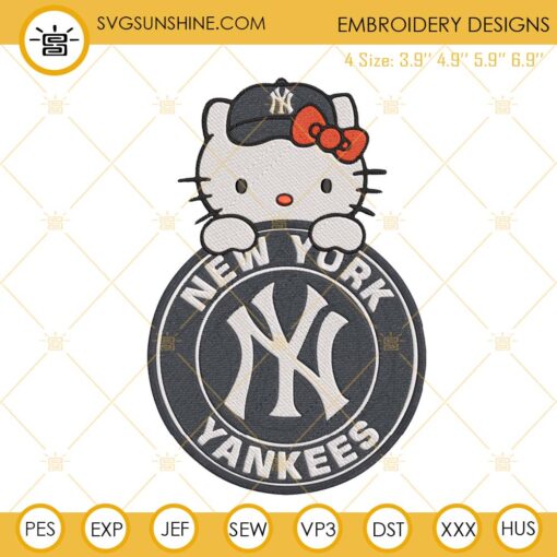 Hello Kitty New York Yankees Embroidery Design, Yankees Embroidery Machine Design