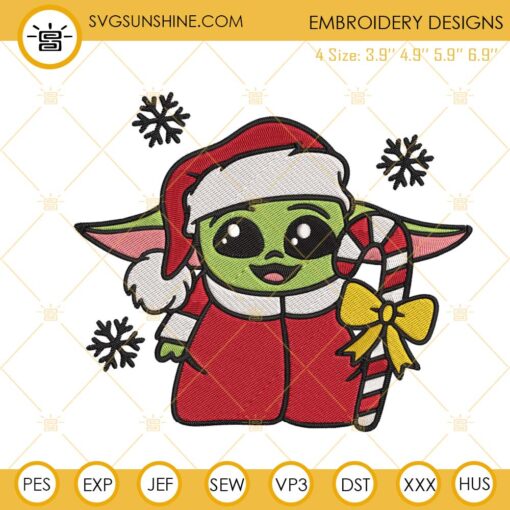 Baby Yoda Christmas Embroidery Designs, Cute Baby Yoda In Santa Dress Machine Embroidery Design