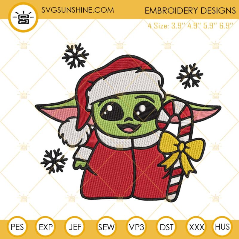 Baby Yoda Christmas Embroidery Designs, Baby Yoda Santa Hat Embroidery