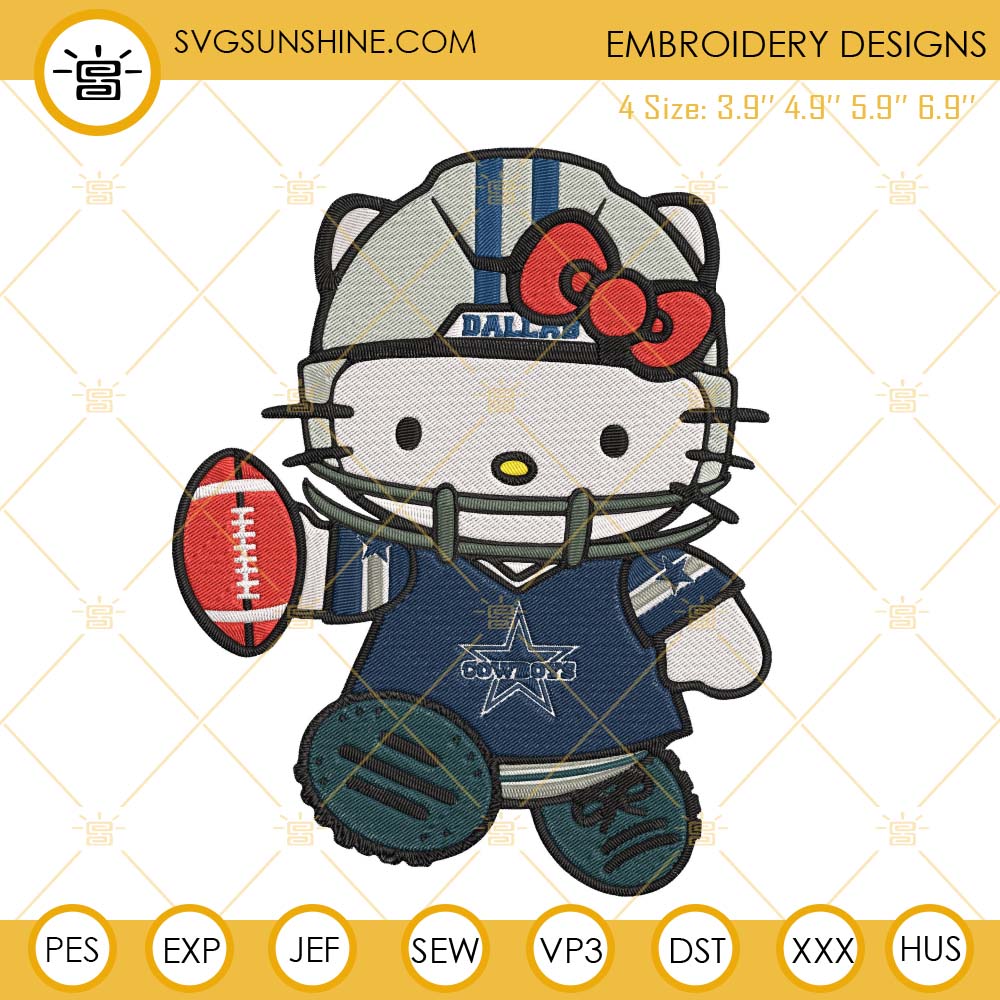 Hello Kitty Dallas Cowboys Embroidery Design, Cowboys Football Embroidery Machine Design