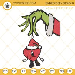 Grinch Hand Bad Bunny Santa Hat Christmas Embroidery Designs