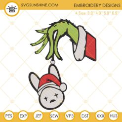 Grinch Holding Bad Bunny Logo Christmas Embroidery Design File