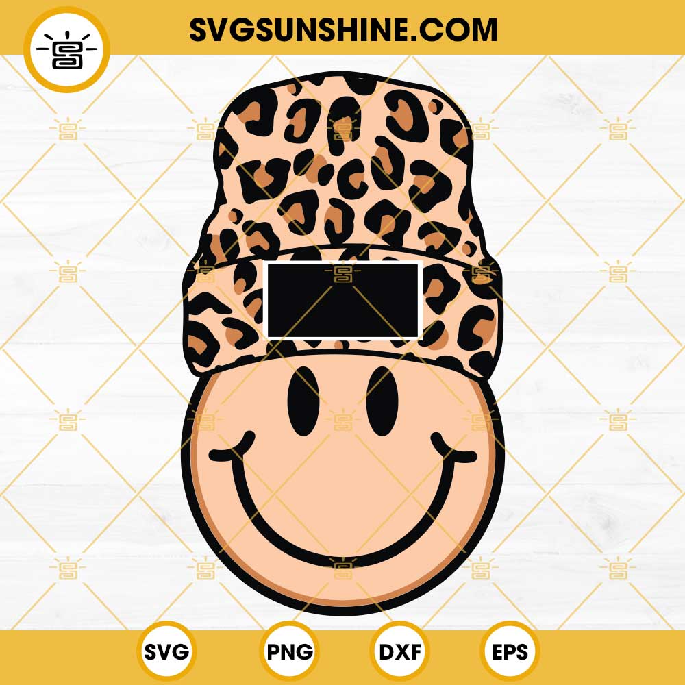 Leopard Beanie Smiley Face SVG PNG DXF EPS Cut Files