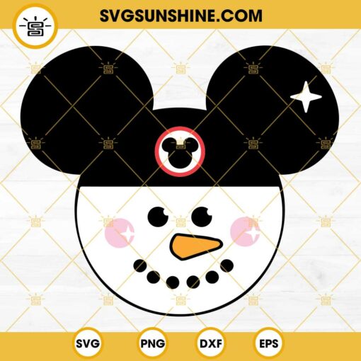 Snowman Mickey Head SVG, Christmas Disneyland Snowman SVG, Mouse Snowman SVG Files