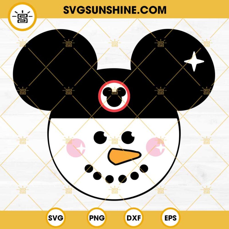 Snowman Mickey Head SVG, Christmas Disneyland Snowman SVG, Mouse