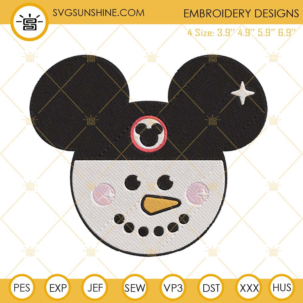 Snowman Mickey Head Embroidery Designs, Mickey Mouse Christmas Embroidery Files