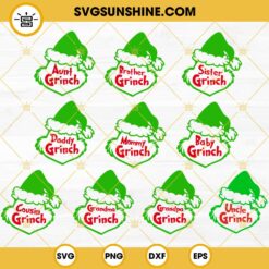 Grinch Family SVG Bundle, Grinch Bundle SVG, Family Grinch Face SVG, Family Christmas SVG Cricut Silhouette Cutfiles