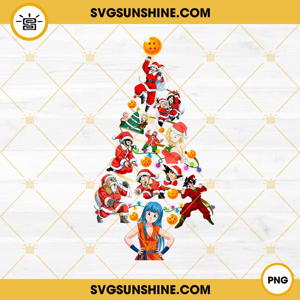 Dragon Ball all characters Christmas tree Png, Goku Christmas Png,  Sublimation