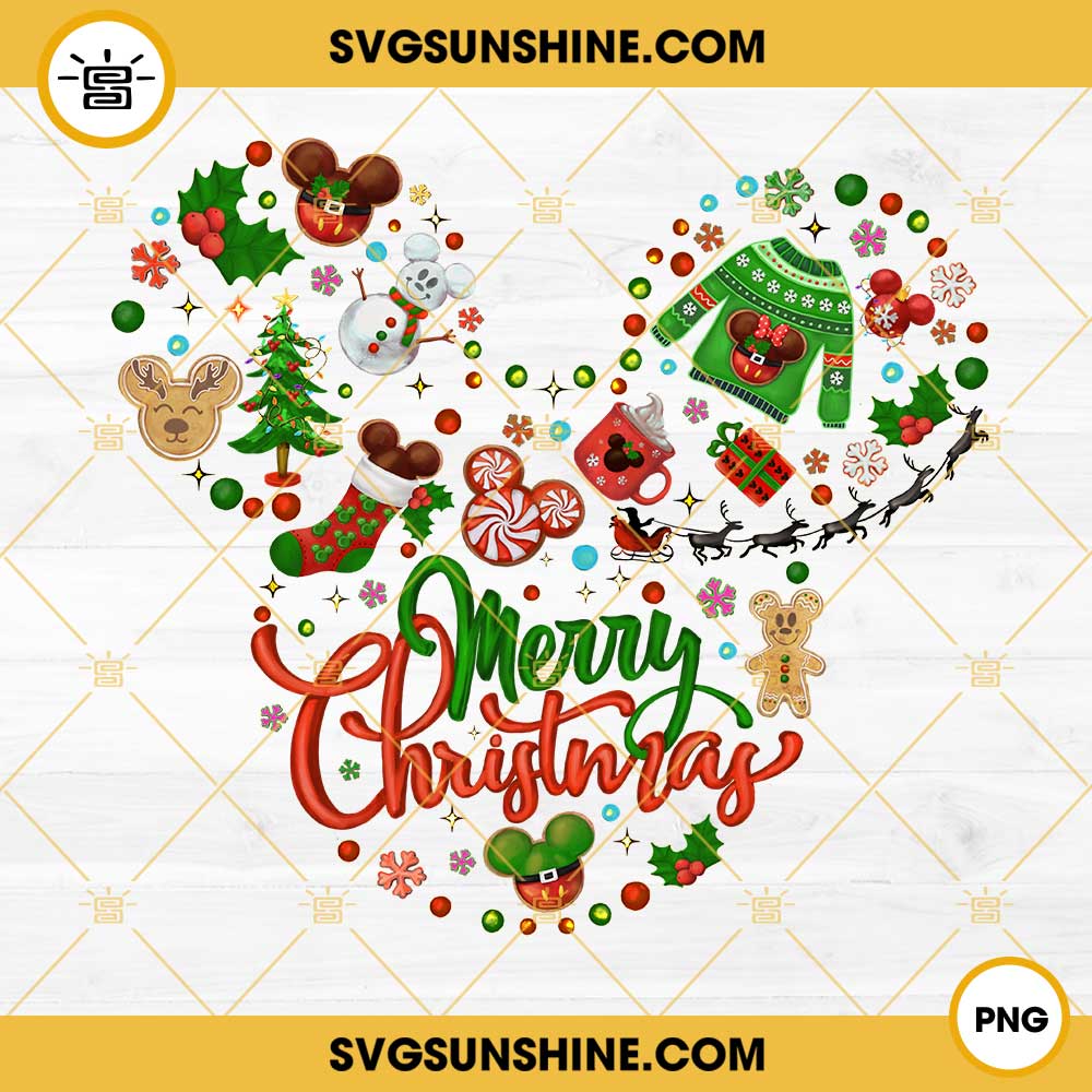 Mickey Head Merry Christmas PNG, Disney Christmas PNG File Digital Download
