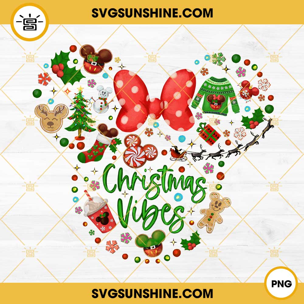 Minnie Mouse Head Christmas Vibes PNG, Disney Christmas PNG File Digital Download