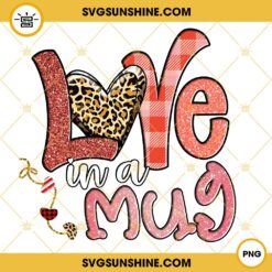 Love In A Mug Leopard Heart Glitter Valentine PNG, Valentines Day PNG