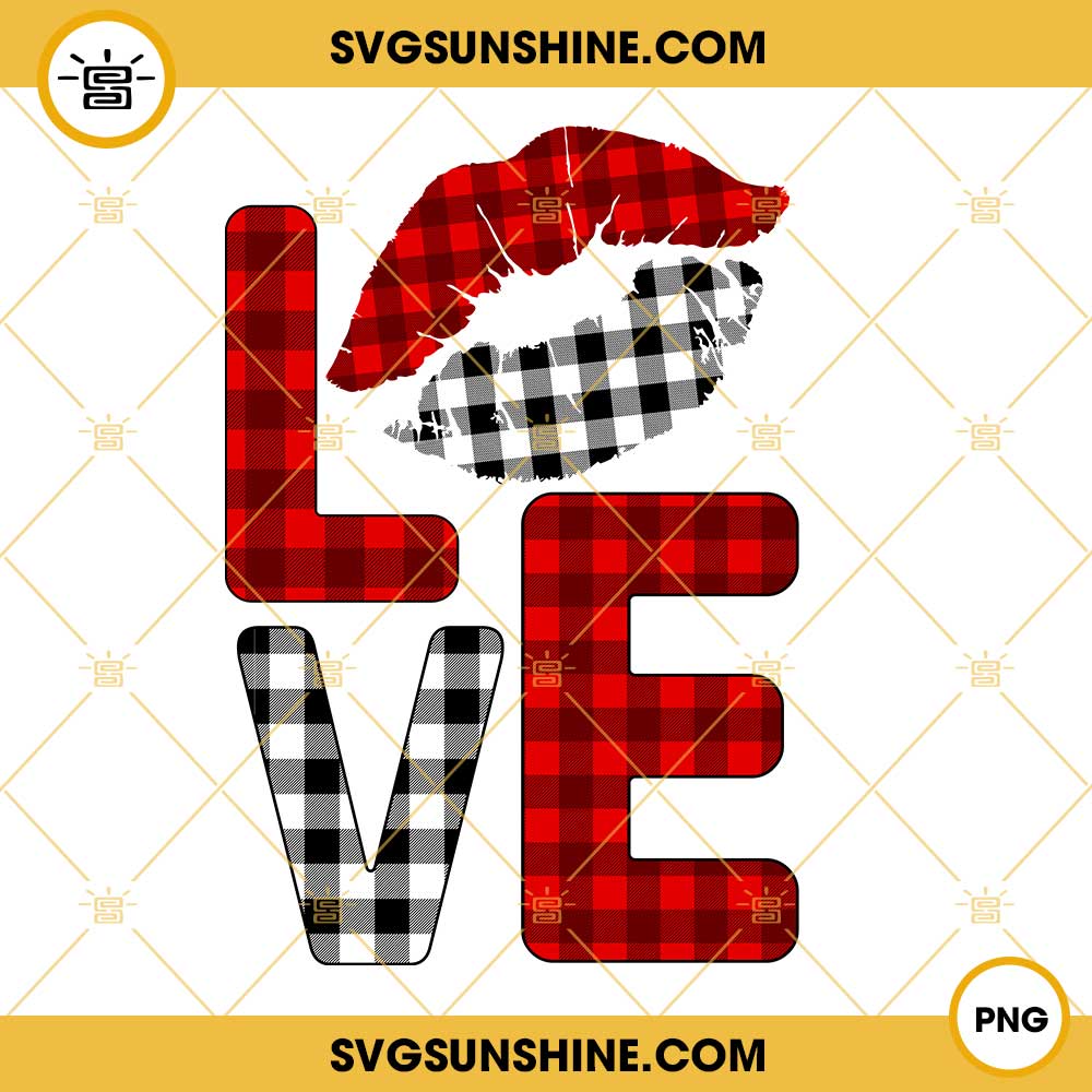 Love Valentine Lips Buffalo Plaid Heart PNG, Valentines Day PNG