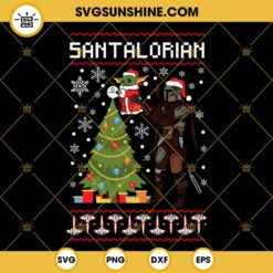 Santalorian Ugly Christmas Sweater SVG, Baby Yoda and Mandalorian Christmas SVG PNG DXF EPS For Cricut Silhouette Cameo