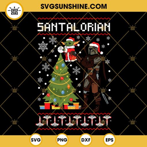 Santalorian Ugly Christmas Sweater SVG, Baby Yoda and Mandalorian Christmas SVG PNG DXF EPS For Cricut Silhouette Cameo