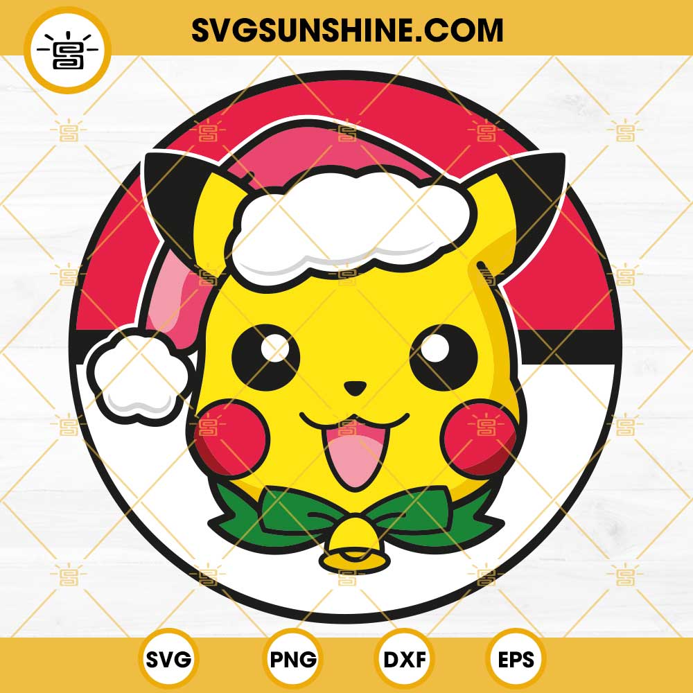Pikachu Christmas Santa Hat SVG, Pokemon Christmas SVG PNG DXF EPS For Cricut Silhouette Cameo