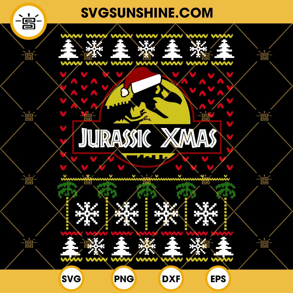 Jurassic Park Ugly Christmas Sweater SVG, Jurassic T Rex Christmas SVG PNG DXF EPS For Cricut Silhouette Cameo