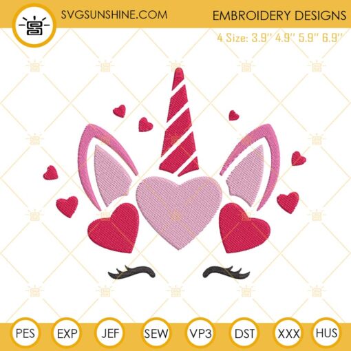 Valentine Unicorn Embroidery Design, Love Unicorn Embroidery File