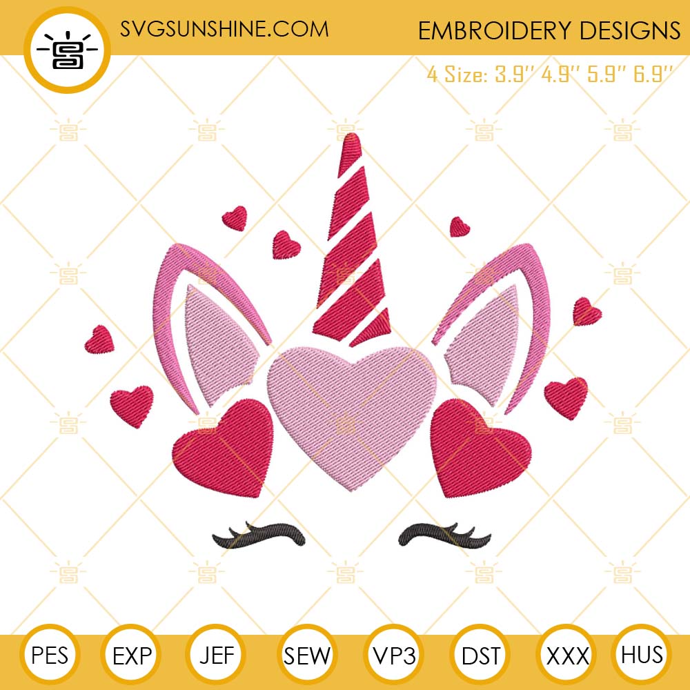 Valentine Unicorn Embroidery Design, Love Unicorn Embroidery File