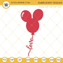 Mickey Mouse Ears Love Balloon Embroidery Designs, Valentines Couple Embroidery Files