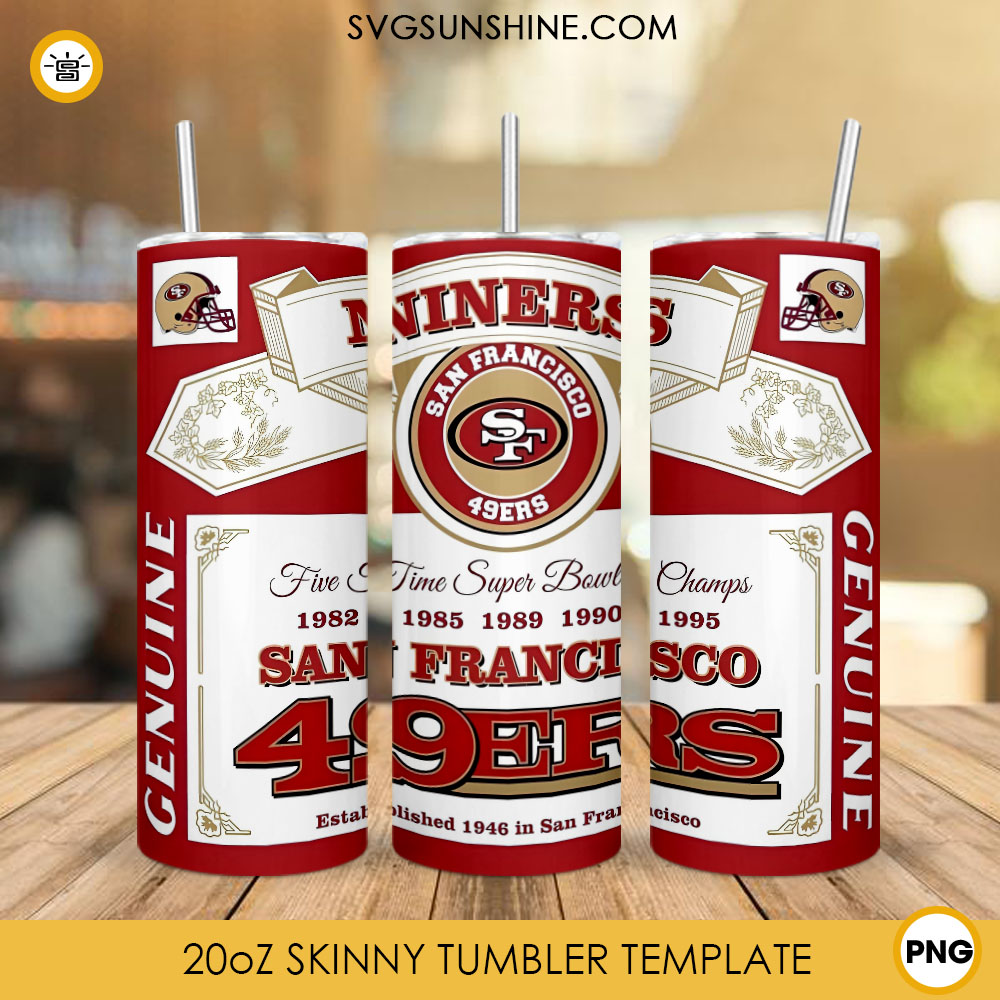 49ers Five Time Super Bowl Champs 20oz Tumbler Wrap, San Francisco 49ers Tumbler Sublimation Designs