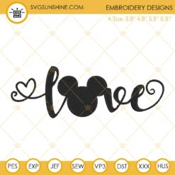 Love Mickey Embroidery Designs, Valentine Love Mouse Ears Embroidery Files