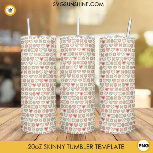 Xoxo Pattern Skinny Tumbler Wrap PNG, Valentine Tumbler Design