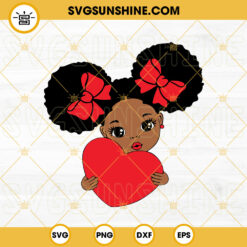 Afro Baby Valentine Heart SVG, African American Afro Girl SVG, Valentines Day Black Girl SVG PNG DXF EPS